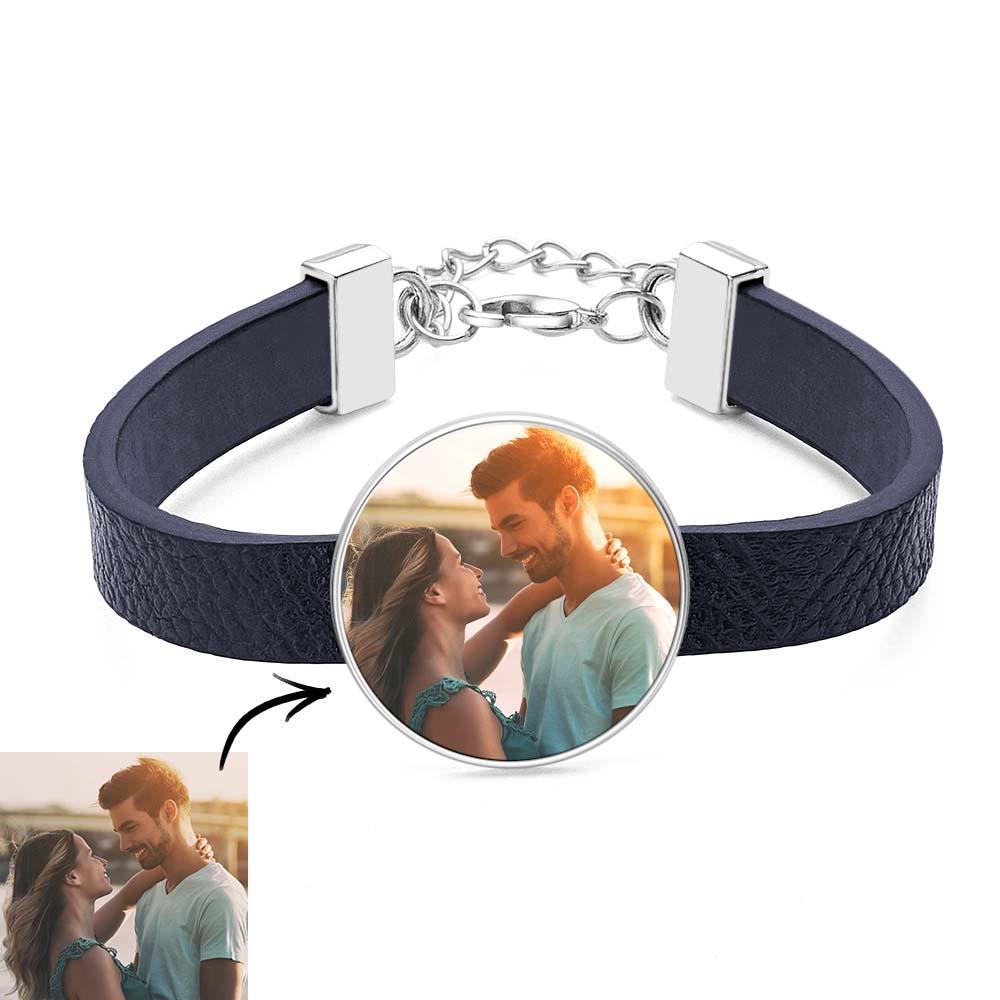 Pulsera De Cuero Con Foto Retro Con Texto Pulsera De Hombre Regalo Del Día Del Padre - TuNombrecollar