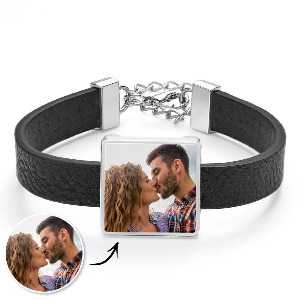 Pulsera De Cuero Con Foto Personalizada, Accesorio De Pulsera De Moda Para Hombres - TuNombrecollar