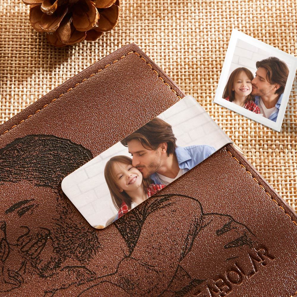 Cartera De Cuero De Estilo Clásico Con Foto Grabada Personalizada Para Hombres
