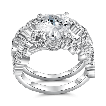 Conjunto De Anillos De Boda De Amor Único Para Mujeres En Plata De Ley 925