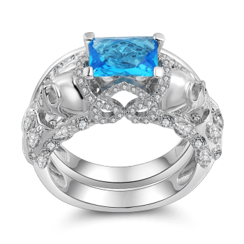 Conjunto De Anillos De Boda Corazón De Océano Femenino En Plata De Ley 925