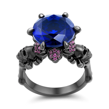 Anillo Mujer Azul Sacrificio De Amor Anillo Chapado En Oro Negro Plata De Ley 925 Chapado En Oro Negro