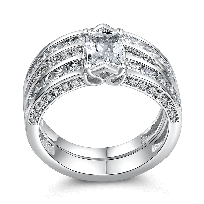 Conjunto De Anillos De Boda Declaración De Amor Femenina En Plata De Ley 925