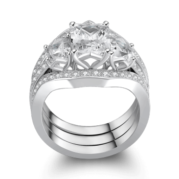 Conjunto De Anillo De Bodas De Amor Profundo Femenino En Plata De Ley 925