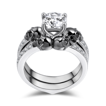 Conjunto De Anillo De Bodas De Amor De Alma Femenina En Plata De Ley 925 Chapada En Oro Negro