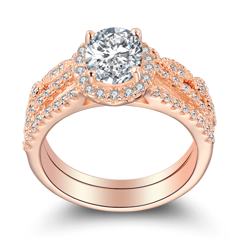 Juego De Anillos De Boda Romance Of Love Femenino En Oro Rosa Y Plata De Ley 925