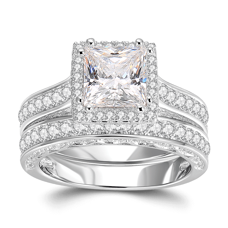 Witness Of Love Compromiso Boda Conjunto De Anillos De Novia Plata De Ley 925