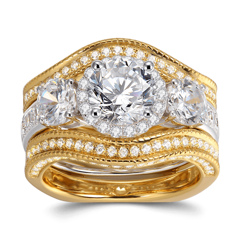 Treasure My Love Juego De Anillos De Novia De Compromiso Para Bodas En Plata De Ley 925 Chapada En Oro De 14 K