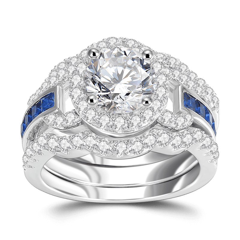 Juego De Anillos De Novia De Compromiso De Boda De Blue Love Is Life Plata De Ley 925