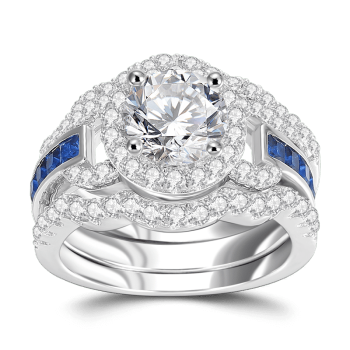 Juego De Anillos De Novia De Compromiso De Boda De Blue Love Is Life Plata De Ley 925