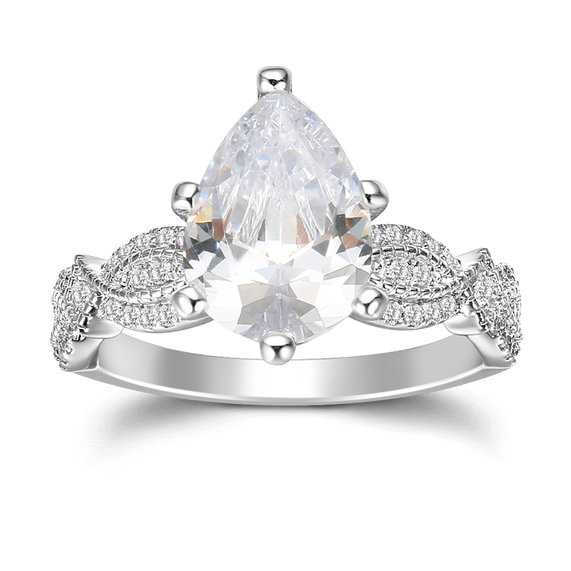 Anillo De Compromiso En Forma De Lágrima Radiante En Plata De Ley 925