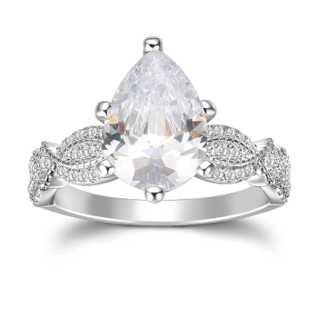 Anillo De Compromiso En Forma De Lágrima Radiante En Plata De Ley 925