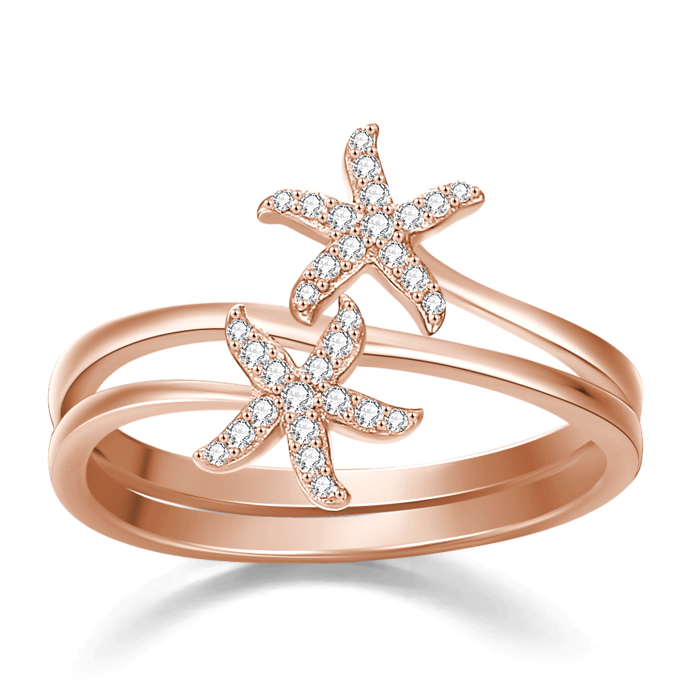 Anillo De Estrella De Mar Con Circonita De Plata De Ley 925 Chapada En Oro Rosa