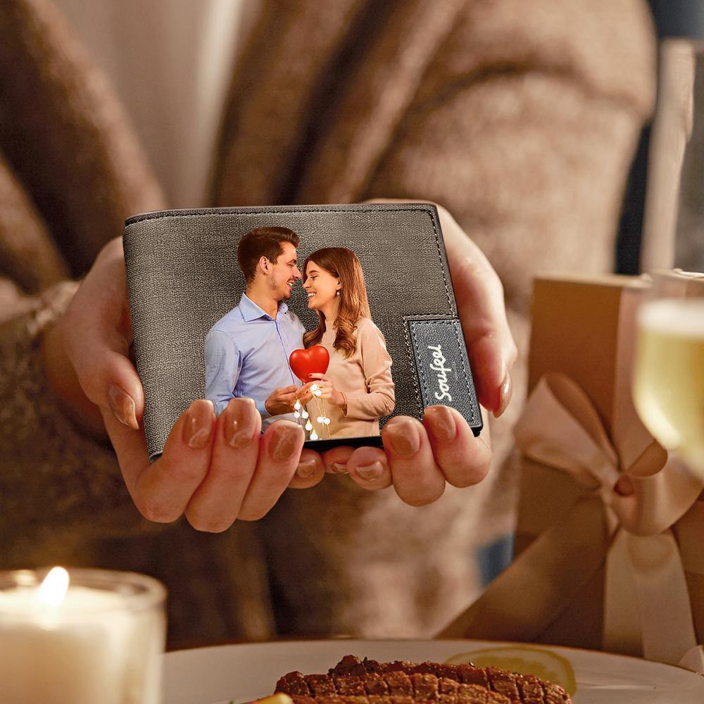 Billetera Plegable Con Foto Personalizada Con Inscripción Para Hombre - Cuero Café