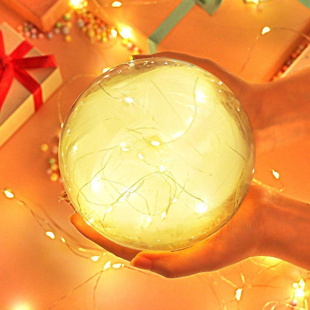Bola De Plástico Transparente Cuerda De Luz Pluma Blanca Traje De Tres Piezas Combinación Creativa De Regalo