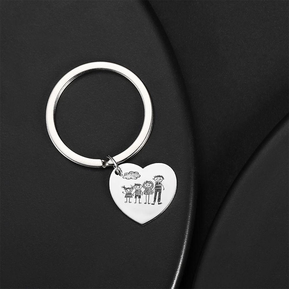 Photo Key Chain, Handwriting Key Chain, Heart-shaped Handwriting Gift - Childern -