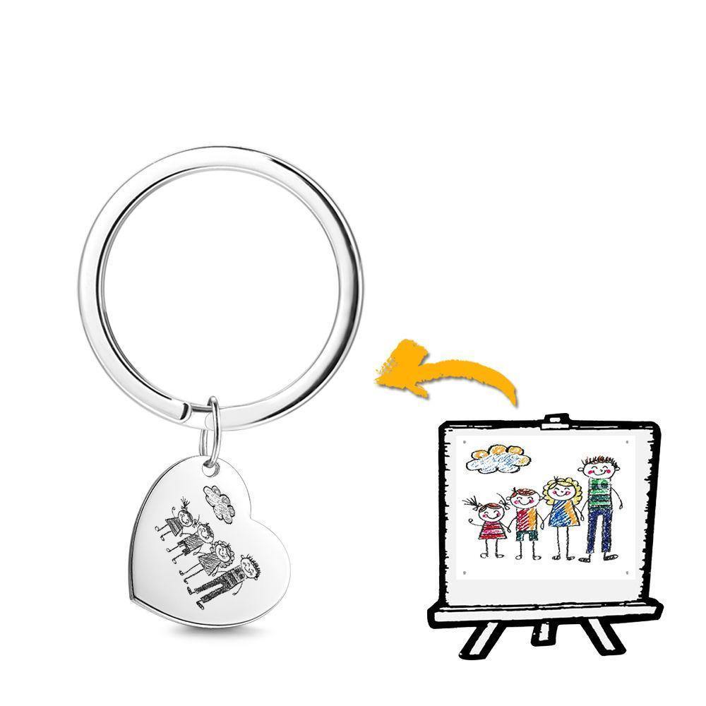 Photo Key Chain, Handwriting Key Chain, Heart-shaped Handwriting Gift - Childern -