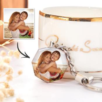 Custom Photo Keychain Crystal Keychain for Mother's Gifts Octagon -