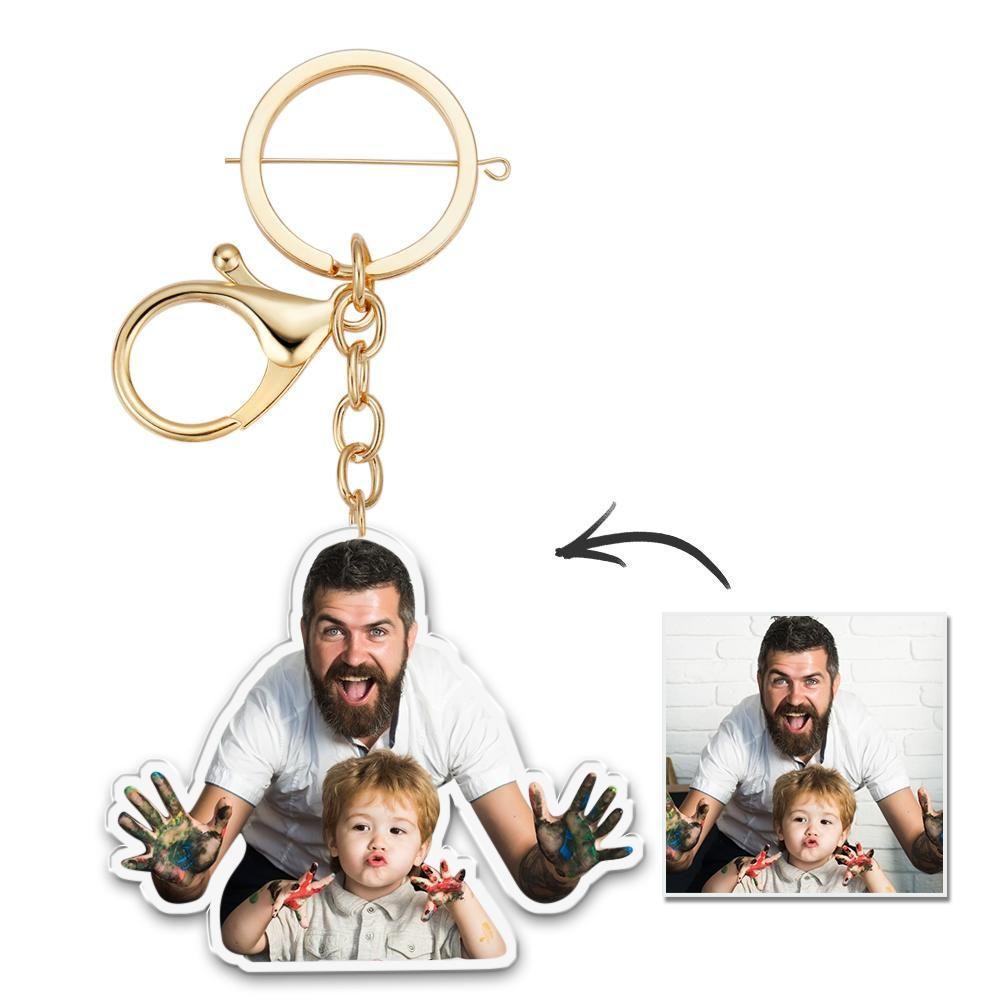 Custom Photo Keychain Colorful Picture Unique Design Family Gifts with Green Leather -