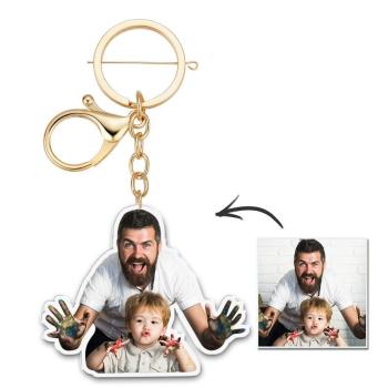 Custom Photo Keychain Colorful Picture Unique Design Family Gifts with Green Leather -