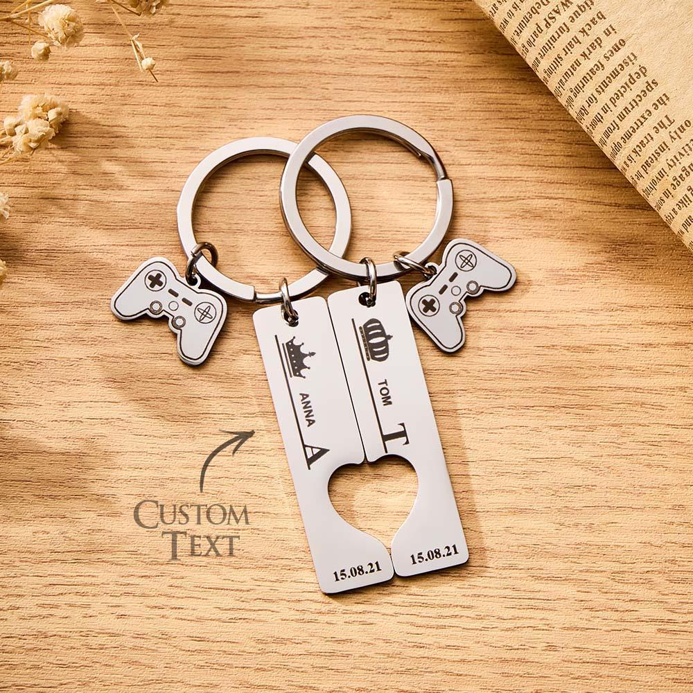 2 Llaveros De Pareja Personalizados Con Nombre Y Fecha Grabados Con Llaveros Con Dijes De Gamepad - TuNombrecollar
