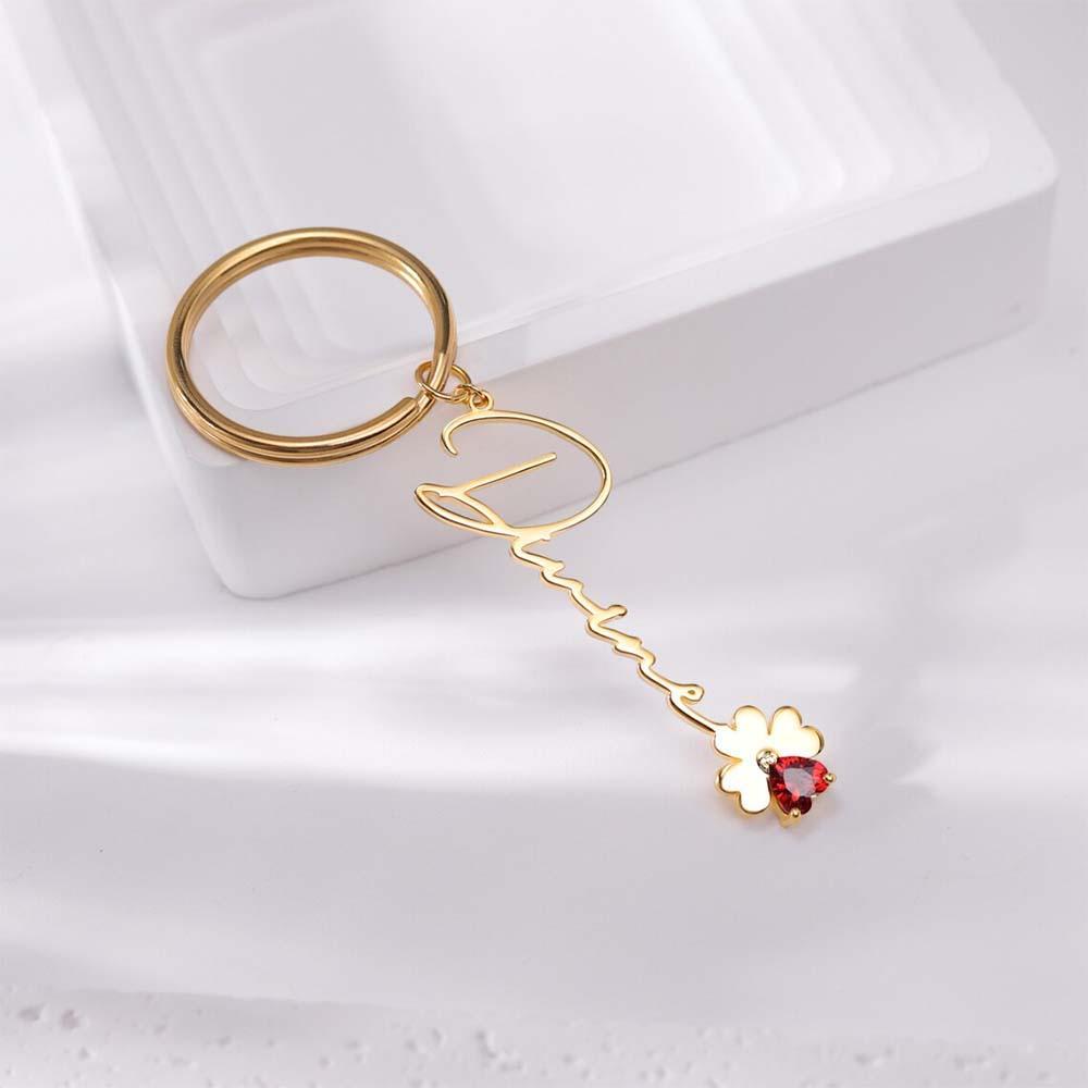 Llavero Personalizado Con Piedra De Nacimiento Para Mamá Y Abuela. Llavero De Trébol De La Suerte Personalizado Con Nombre De Niño Y Piedra De Nacimiento. Regalo De Llavero Para Casa. - 