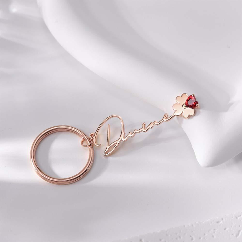 Llavero Personalizado Con Piedra De Nacimiento Para Mamá Y Abuela. Llavero De Trébol De La Suerte Personalizado Con Nombre De Niño Y Piedra De Nacimiento. Regalo De Llavero Para Casa. - 