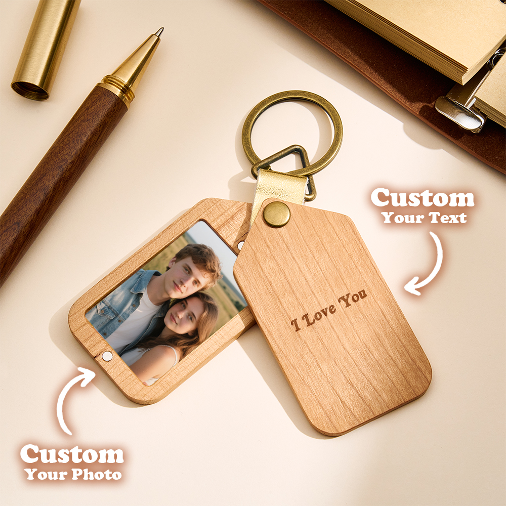 Llavero Personalizado Con Foto Grabada Y Funda Grabada. Llavero De Madera Con Foto Personalizada. Regalo Para Papá.