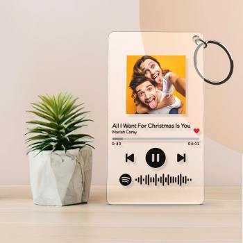 Scannable Spotify Code Plaque Keychain Music and Photo Acrylic, Song Keychain Gifts 2.1in*3.4in (5.4*8.6cm) -