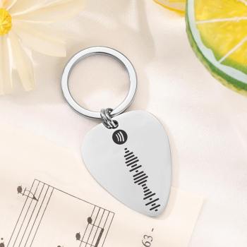 Scannable Spotify Code Guitar Pick Keychain, Engraved Custom Music Song Keychain Gifts for Him -
