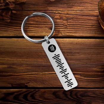 Spotify Code Keychain, Custom Scannable Engraved Custom Music, Song Keychain Gifts for Him Silver Color -