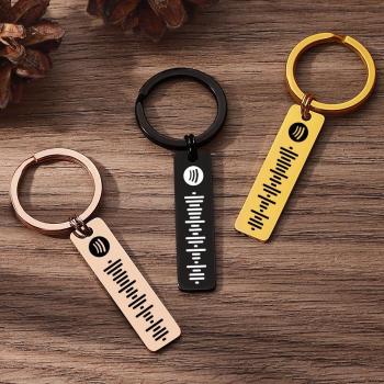 Custom Scannable Spotify Code Keychain, Engraved Custom Music, Song Keychain Gifts for Him  Golden Color -