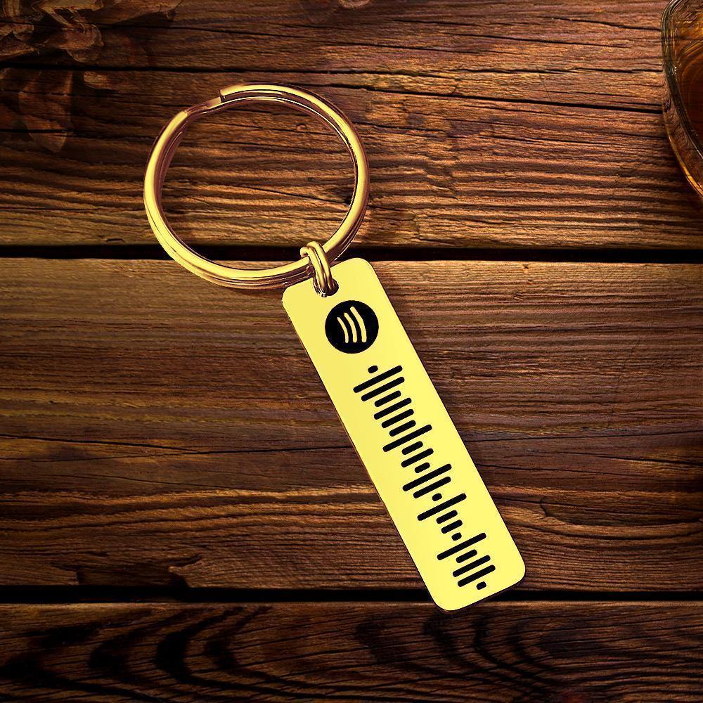 Custom Scannable Spotify Code Keychain, Engraved Custom Music, Song Keychain Gifts for Him  Golden Color -
