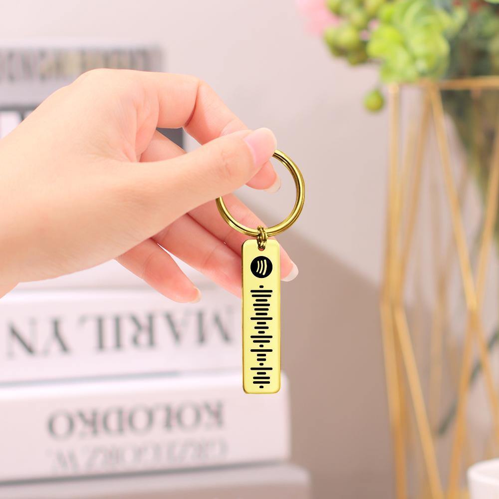 Custom Scannable Spotify Code Keychain, Engraved Custom Music, Song Keychain Gifts for Him  Golden Color -