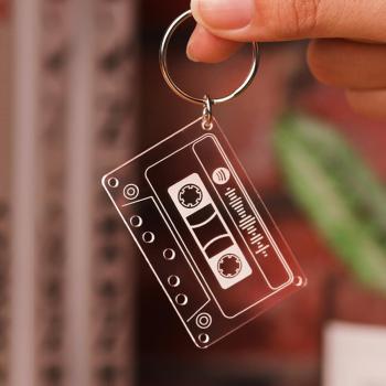 Scannable Spotify Code Tape Keychain, Engraved Custom Music Song Keychain Blue Tape Gifts for Family -
