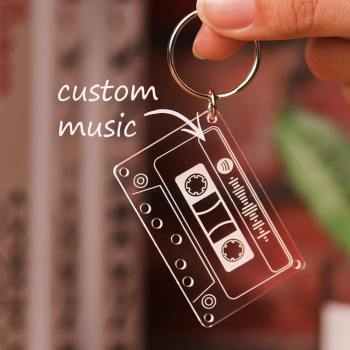Scannable Spotify Code Tape Keychain, Engraved Custom Music Song Keychain Blue Tape Gifts for Family -