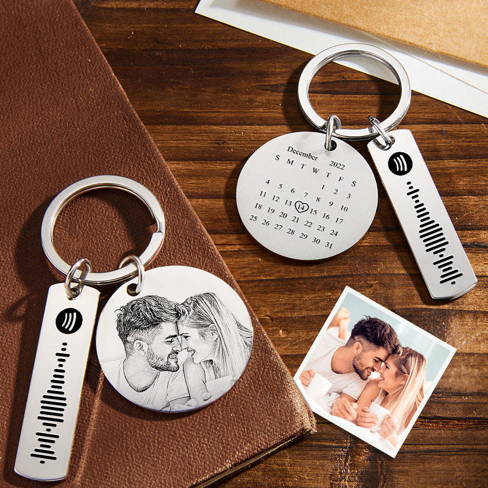 Llavero personalizado de Spotify con calendario de fotos, llavero personalizado de acero inoxidable, regalo para amante - Namenecklace