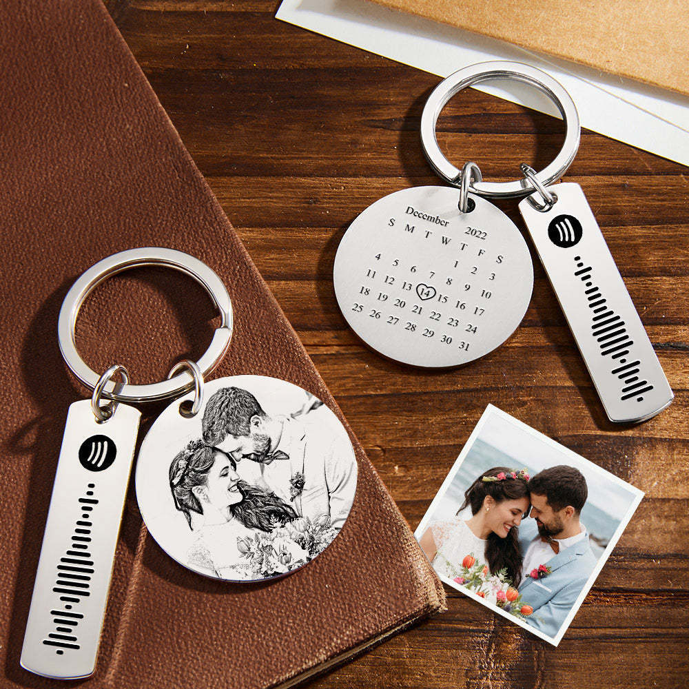 Llavero personalizado de Spotify con calendario de fotos, llavero personalizado de acero inoxidable, regalo para amante - Namenecklace
