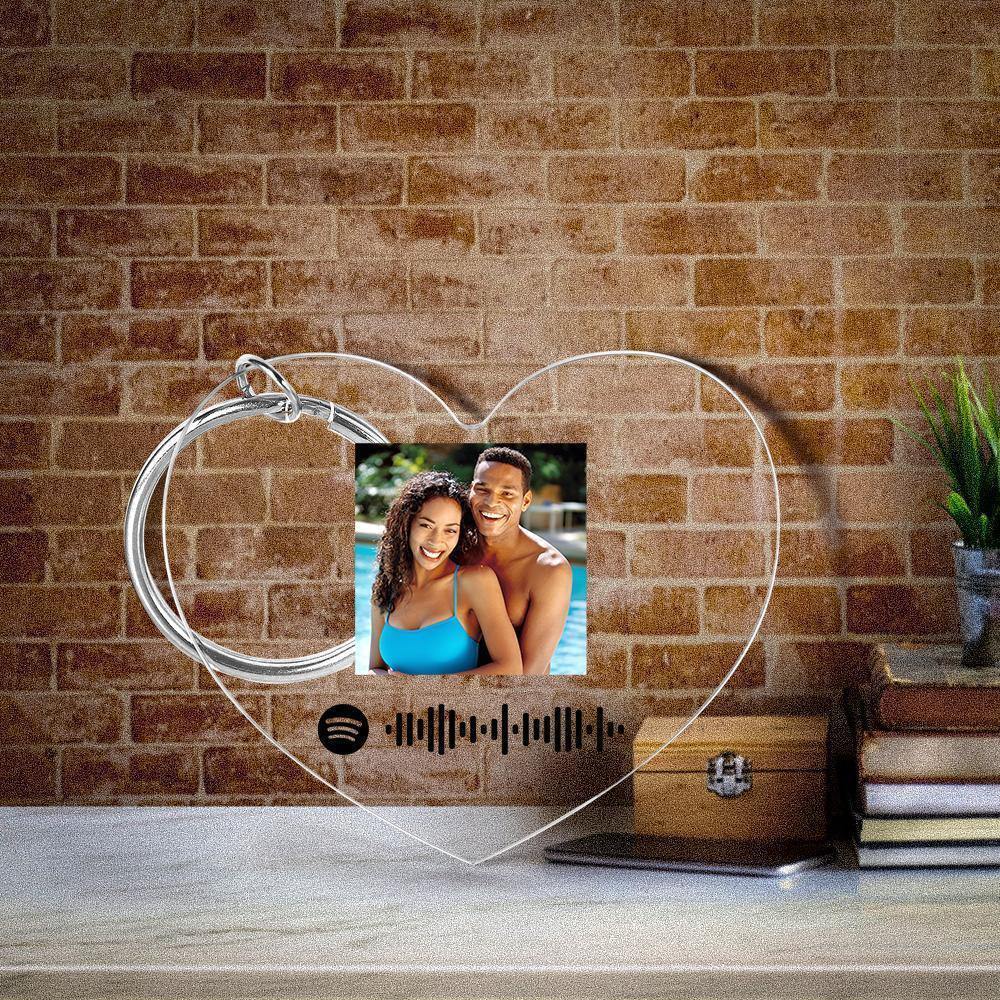 Scannable Spotify Code Keychain Spotify Favorite Song Photo Engraved Keychain Gifts for Couple -