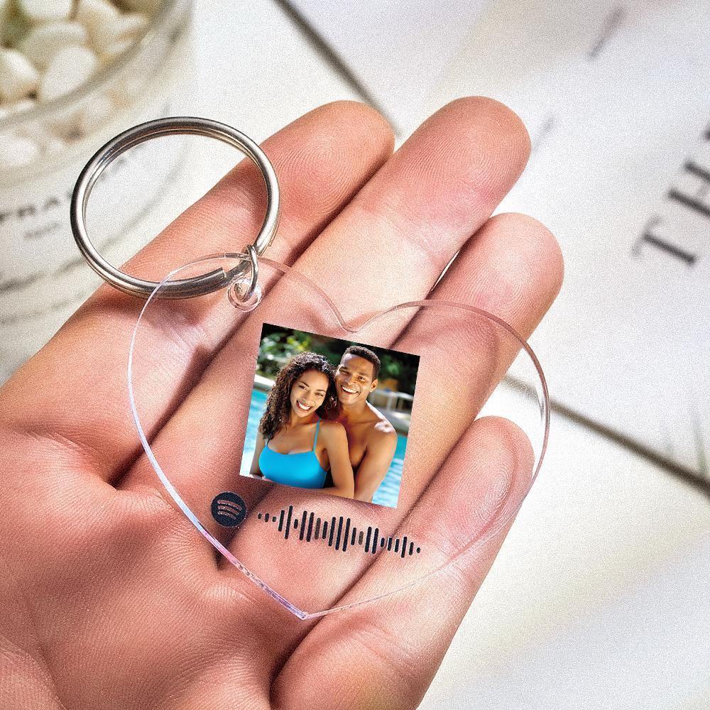 Scannable Spotify Code Keychain Spotify Favorite Song Photo Engraved Keychain Gifts for Couple -