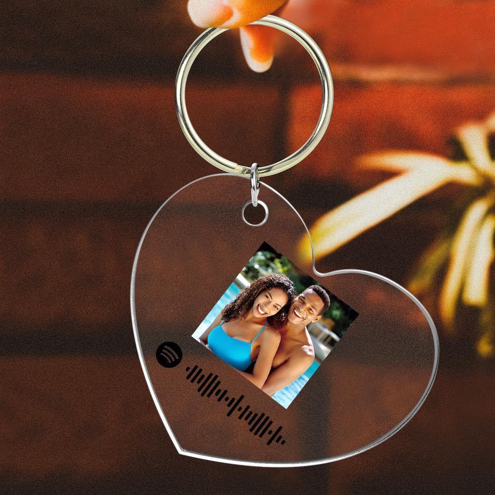 Scannable Spotify Code Keychain Spotify Favorite Song Photo Engraved Keychain Gifts for Couple -