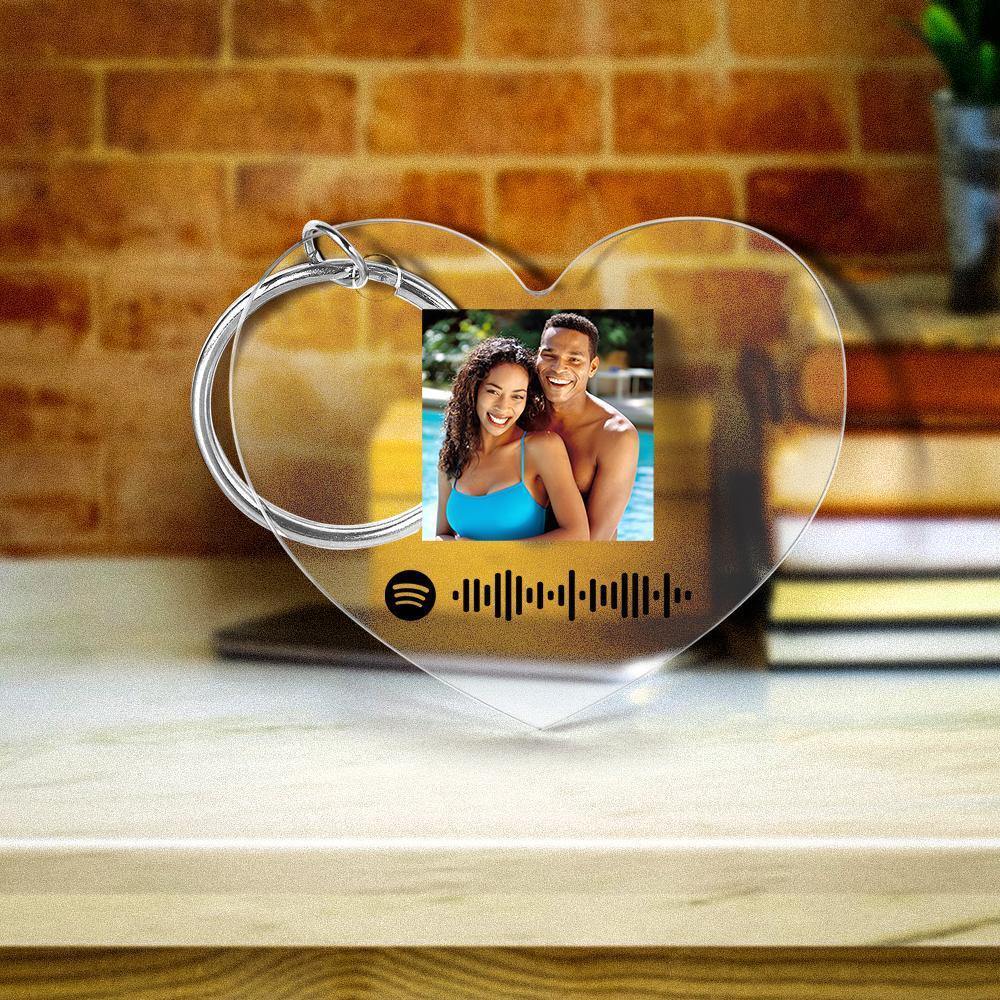 Scannable Spotify Code Keychain Spotify Favorite Song Photo Engraved Keychain Gifts for Couple -
