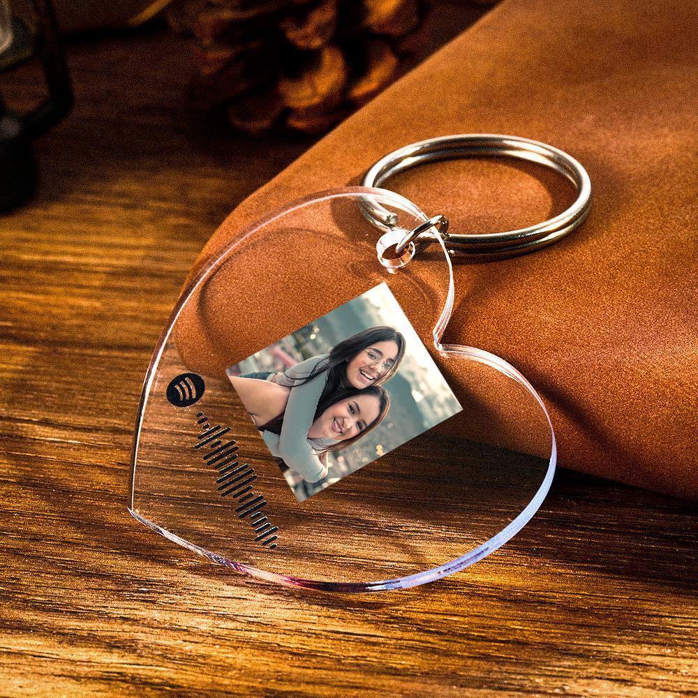 Scannable Spotify Code Keychain Spotify Favorite Song Photo Engraved Keychain Heart-shaped -
