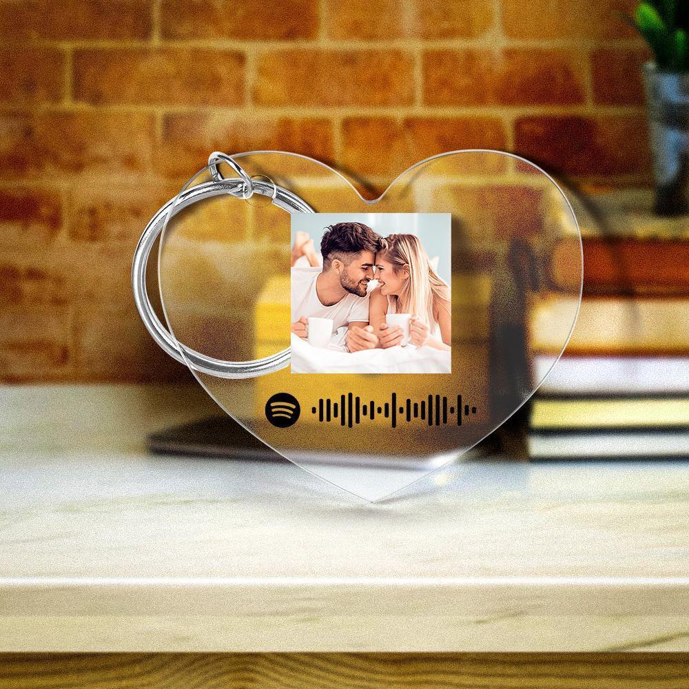 Custom Scannable Spotify Code Keychain Spotify Favorite Song Photo Engraved Keychain Heart-shaped -