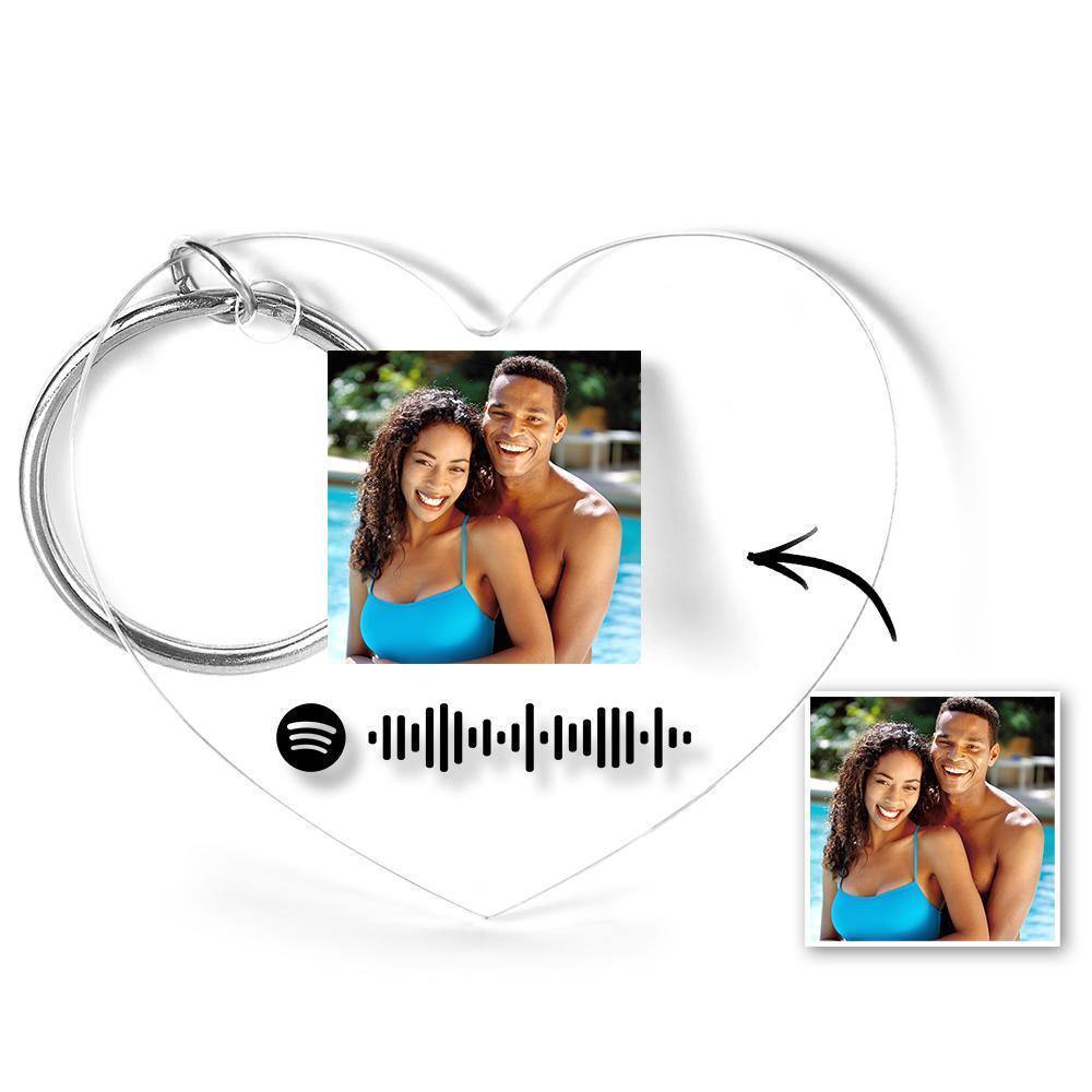 Scannable Spotify Code Keychain Spotify Favorite Song Photo Engraved Keychain Gifts for Couple -