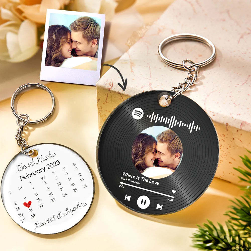 Llavero Personalizado Con Foto Y Fecha, Calendario, Llavero Con Código De Spotify Escaneable, Regalo De Aniversario - TuNombrecollar