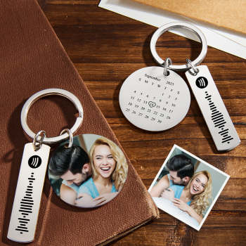 Llavero Personalizado De Acero Inoxidable Con Calendario Fotográfico Colorido Personalizado Y Llavero De Spotify, Regalo Para Amante - TuNombrecollar