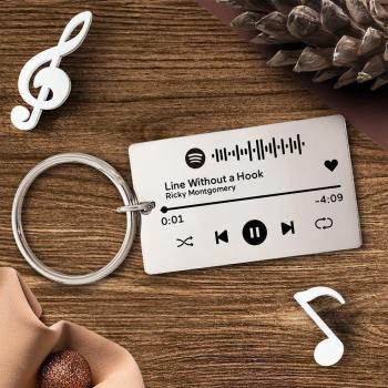Keychain Custom Engraved Spotify Code Gifts For Him Silver -