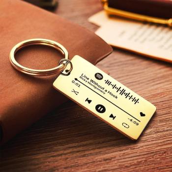 Keychain Custom Engraved Spotify Code Gifts For Him Gold -