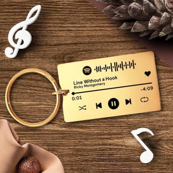 Keychain Custom Engraved Spotify Code Gifts For Him Gold -